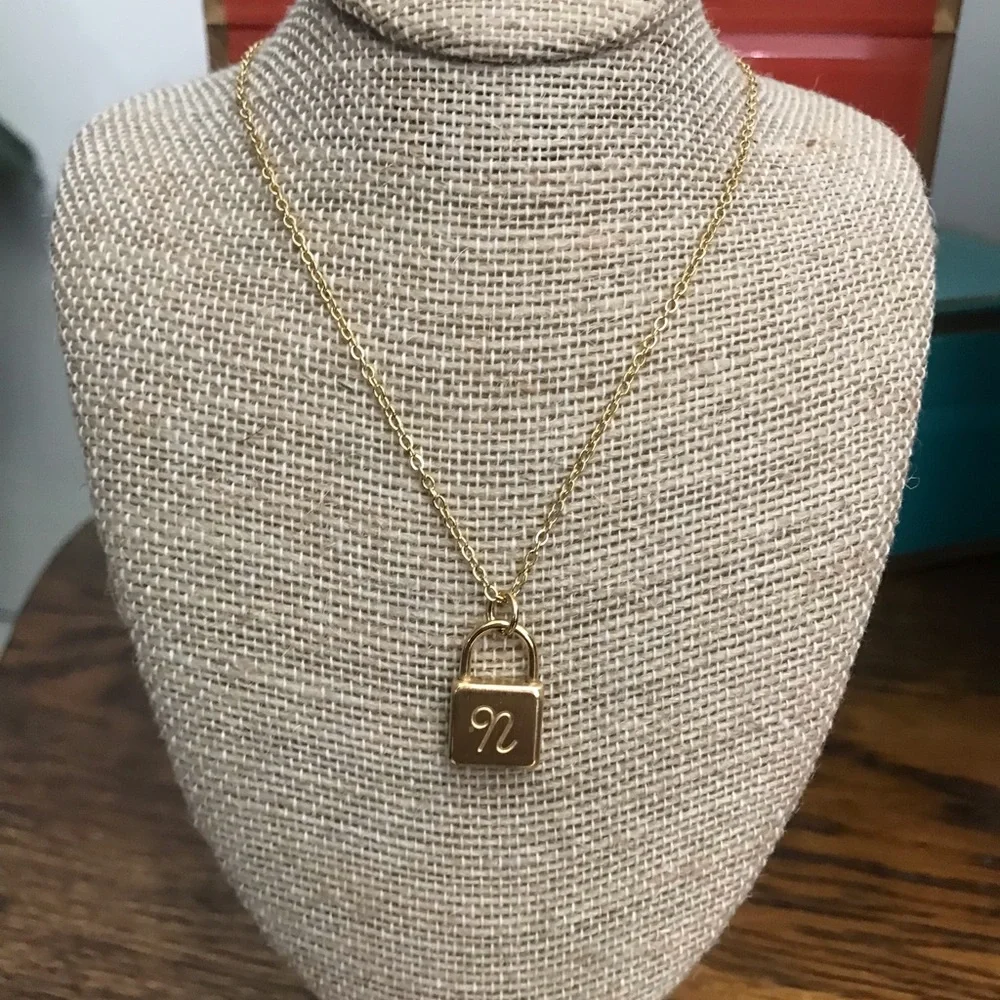 Scripted notes Initial Lock Necklace - Picture 1 of 7
